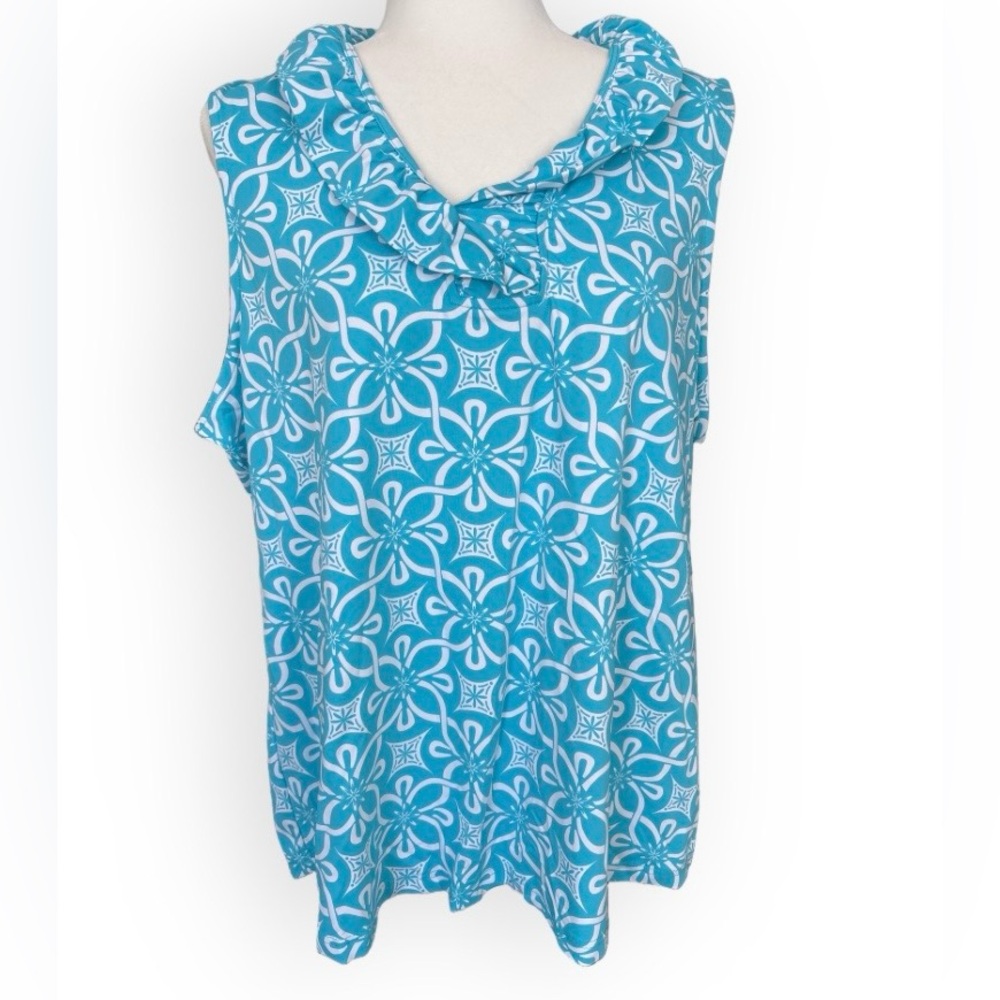 NWT Anthony’s Resort Wear UPF 50+ Ruffle V Neck Sleeveless Stretch Top Size 1X